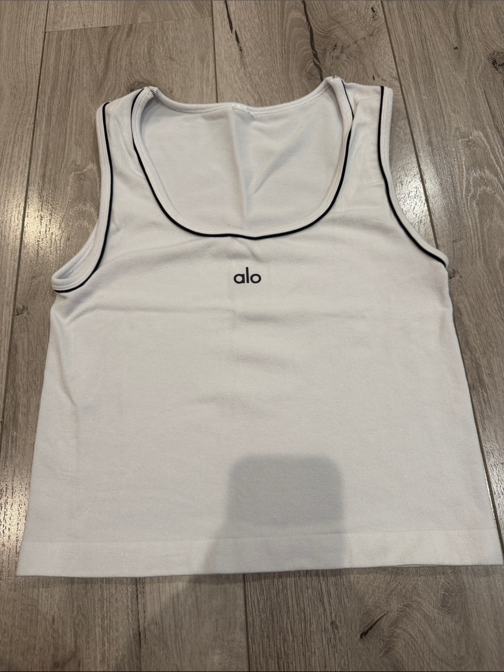 ALO Yoga White Tank Top with Black Trim